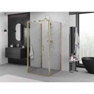 Mexen Exo-3S trojstenný skladací sprchovací kút 90 x 90 cm, priehľadný, zlatý - 816-090-090-50-00-3S