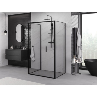 Mexen Exo-3S trojstenný skladací sprchovací kút 95 x 90 cm, priehľadný, čierny - 816-095-090-70-00-3S