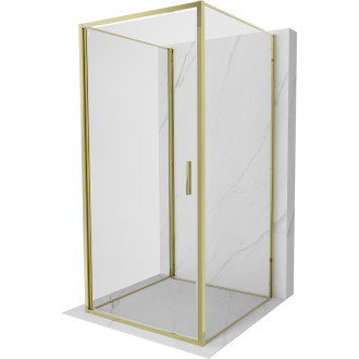 Mexen Exo-3S třístěnný výklopný sprchový kout 75 x 75 cm, průhledný, zlatý - 817-075-075-50-00-3S