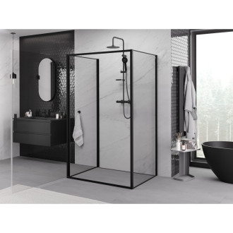 Mexen Exo-3S trojstenný výklopný sprchovací kút 100 x 85 cm, priehľadný, čierny - 817-100-085-70-00-3S