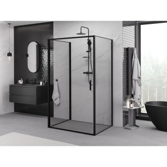 Mexen Exo-3S trojstenný výklopný sprchovací kút 80 x 90 cm, priehľadný, čierny - 817-080-090-70-00-3S