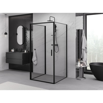 Mexen Exo-3S trojstenný výklopný sprchovací kút 100 x 100 cm, priehľadný, čierny - 817-100-100-70-00-3S