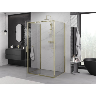 Mexen Exo-3S trojstenný výklopný sprchovací kút 130 x 110 cm, priehľadný, zlatý - 819-130-110-50-00-3S