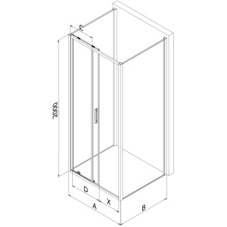 Mexen Exo-3S sprchovací kút s tromi stenami, posuvný, 120 x 75 cm, priehľadný, chróm - 8151-120-075-01-00-3S
