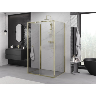 Mexen Exo-3S trojstenný posuvný sprchovací kút 90 x 75 cm, priehľadný, zlatý - 8151-090-075-50-00-3S
