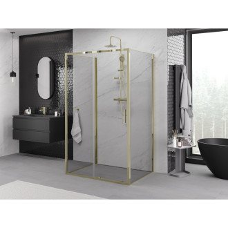 Mexen Exo-3S sprchovací kút s tromi stenami, posuvný, 100 x 90 cm, priehľadný, zlatý - 8151-100-090-50-00-3S