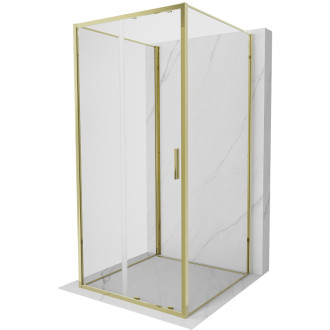 Mexen Exo-3S trojstenný posuvný sprchovací kút 110 x 110 cm, priehľadný, zlatý - 8151-110-110-50-00-3S