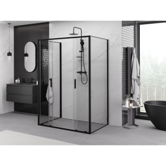 Mexen Exo-3S trojstenný posuvný sprchovací kút 130 x 75 cm, priehľadný, čierny - 8152-130-075-70-00-3S