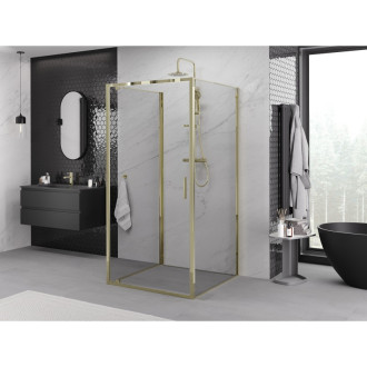 Mexen Exo-3S trojstenný výklopný sprchovací kút 75 x 75 cm, priehľadný, zlatý - 8181-075-075-50-00-3S