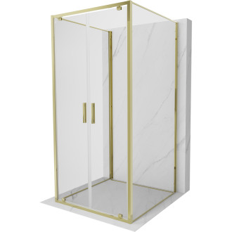 Mexen Exo-3S trojstenný výklopný sprchovací kút 80 x 80 cm, priehľadný, zlatý - 8182-080-080-50-00-3S