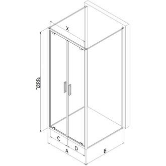 Mexen Exo-3S trojstenný výklopný sprchovací kút 90 x 90 cm, priehľadný, zlatý - 8182-090-090-50-00-3S