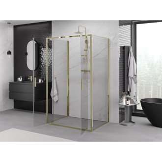 Mexen Exo-3S trojstenný výklopný sprchovací kút 110 x 90 cm, priehľadný, zlatý - 8182-110-090-50-00-3S