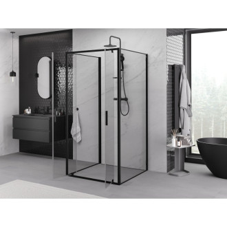 Mexen Exo-3S trojstenný výklopný sprchovací kút 70 x 70 cm, priehľadný, čierny - 8182-070-070-70-00-3S