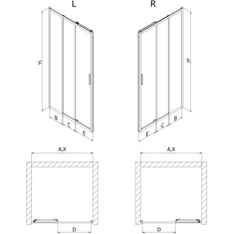 Posuvné sprchové dvere Mexen Exo-3S 85 cm, priehľadné, čierne - 8153-085-000-70-00