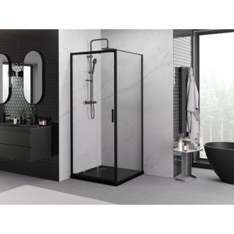 Posuvný sprchovací kút Mexen Exo 90 x 90 cm, priehľadný, čierny - 8153-090-090-70-00
