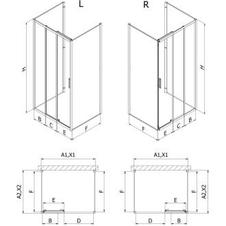 Mexen Exo-3S sprchovací kút s tromi stenami, posuvný, 95 x 95 cm, priehľadný, čierny - 8153-095-095-70-00-3S