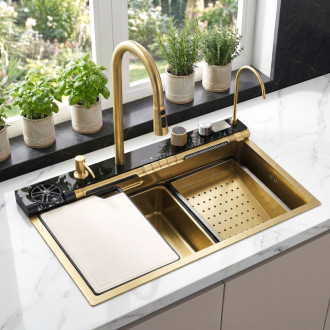 REA Multifunkčný oceľový drez 10 v 1 REA Alonzo Brush Gold ZLE-06419
