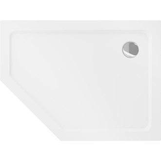 Mexen Flat päťuholníková úzka sprchová vanička pravá 100 x 90 cm, biela, chrómový sifón - 41P109010R
