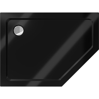 Mexen Flat slim ľavá päťuholníková sprchová vanička 100 x 80 cm, čierna, chrómový sifón - 41P708010L
