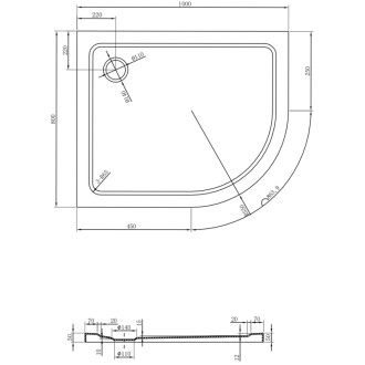 Mexen Plochá polkruhová sprchová vanička úzka ľavá 100 x 80 cm, biela, chrómový sifón - 41108010L