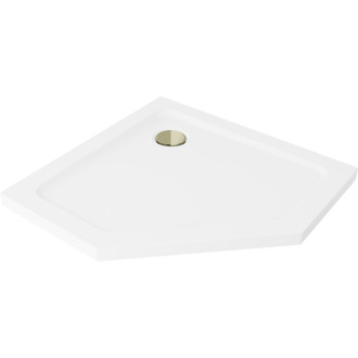 Mexen Flat slim päťuholníková sprchová vanička 90 x 90 cm, biela, zlatý sifón - 41P109090-G