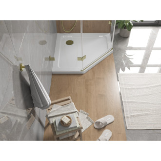 Mexen Flat slim päťuholníková sprchová vanička 90 x 90 cm, biela, zlatý sifón - 41P109090-G