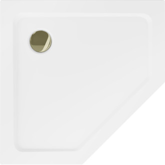 Mexen Flat slim päťuholníková sprchová vanička 90 x 90 cm, biela, zlatý sifón - 41P109090-G
