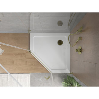Mexen Flat slim päťuholníková sprchová vanička 100 x 100 cm, biela, zlatý sifón - 41P101010-G