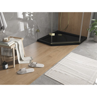 Mexen Flat slim päťuholníková sprchová vanička 80 x 80 cm, čierna, zlatý sifón - 41P708080-G