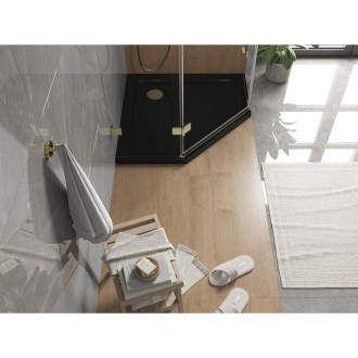 Mexen Flat slim päťuholníková sprchová vanička 80 x 80 cm, čierna, zlatý sifón - 41P708080-G