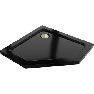Mexen Flat slim päťuholníková sprchová vanička 100 x 100 cm, čierna, zlatý sifón - 41P701010-G