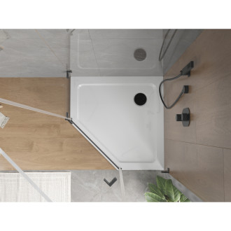 Mexen Flat slim päťuholníková sprchová vanička 80 x 80 cm, biela, čierny sifón - 41P108080-B