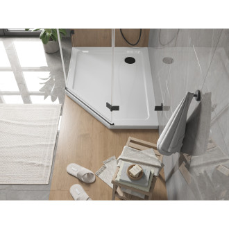 Mexen Plochá päťuholníková sprchová vanička úzka ľavá 100 x 90 cm, biela, čierny sifón - 41P109010L-B