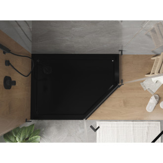 Mexen Flat slim ľavá päťuholníková sprchová vanička 90 x 80 cm, čierna, čierny sifón - 41P708090L-B