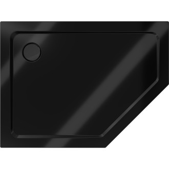 Mexen Flat slim ľavá päťuholníková sprchová vanička 90 x 80 cm, čierna, čierny sifón - 41P708090L-B