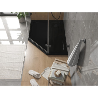 Mexen Plochá päťuholníková sprchová vanička úzka ľavá 100 x 80 cm, čierna, čierny sifón - 41P708010L-B