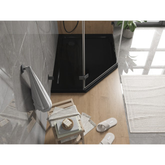 Mexen Plochá päťuholníková sprchová vanička úzka pravá 100 x 80 cm, čierna, čierny sifón - 41P708010R-B
