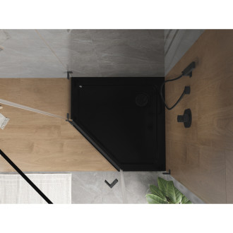 Mexen Flat slim päťuholníková sprchová vanička 90 x 90 cm, čierna, čierny sifón - 41P709090-B