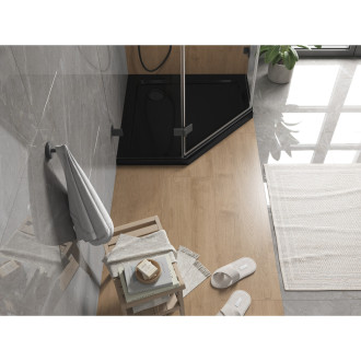 Mexen Flat slim päťuholníková sprchová vanička 100 x 100 cm, čierna, čierny sifón - 41P701010-B