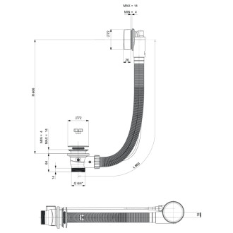 Vanová souprava, bovden, délka 800mm, zátka 72mm, chrom 71852 53677 71852