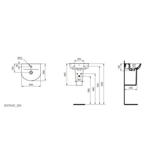 Umývadlo Ideal Standard Connect Air 40x35 cm otvor pre batériu uprostred E070101