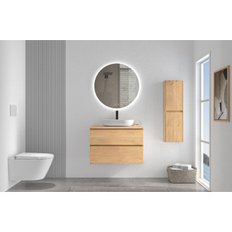 CERANO - Kúpeľňová skrinka Velora - dub medový, úchytka čierna + doska pod umývadlo Navira Pro - 36 mm - 70x56,6x46,5 cm