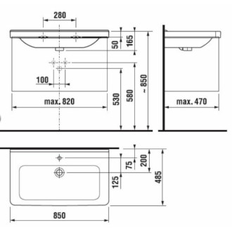 Umyvadlo Jika Cubito 85x48,5 cm otvor pro baterii uprostřed H8104261001041