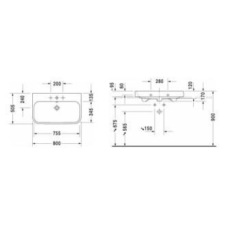 Umyvadlo Duravit Happy D.2 80x50,5 cm otvor pro baterii uprostřed 2318800027