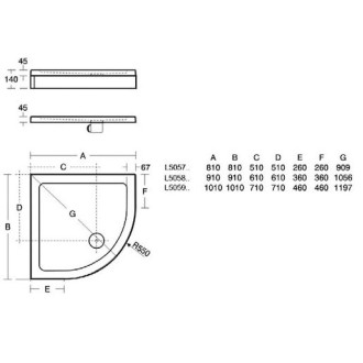 Sprchová vanička čtvrtkruhová Ideal Standard 0 91x91 cm litý mramor L505801