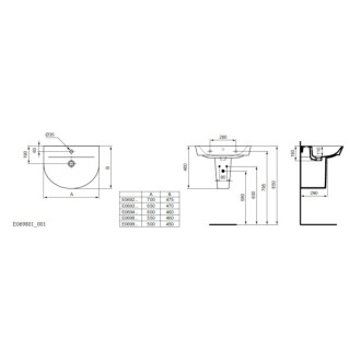 Umyvadlo Ideal Standard Connect Air 55x46 cm otvor pro baterii uprostřed E069801