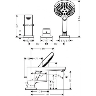 Vanová baterie Hansgrohe Metropol bez podomítkového tělesa chrom 32551000