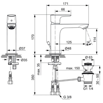Umyvadlová baterie Ideal Standard Connect Air bez výpusti chrom A7008AA