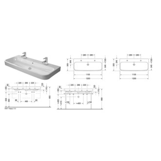 Umývadlo Duravit Happy D.2 120x50,5 cm s dvoma otvormi pre batériu 2318120024