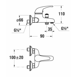 Vaňová batéria Jika Dino bez sprchového setu 100 mm chróm H3217270043001